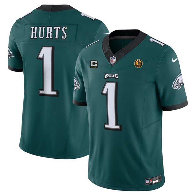 Men's Philadelphia Eagles #1 Jalen Hurts Green 2023 F.U.S.E. With 3-star C Patch And John Madden Patch Vapor Limited Football Stitched Jersey